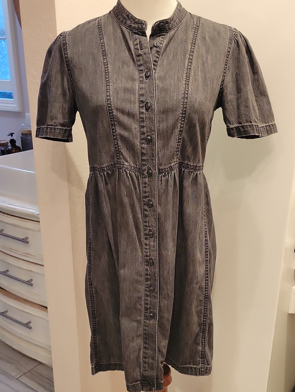 Madewell Washed Black Button-Front Midi Dress